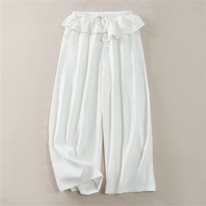 Buddha Stones Pantalones cortos lisos con volantes, cintura elástica y cordón ajustable, ideales para primavera y verano. Pantalones rectos con bolsillos para mujer. - Blanco - US8-10, UK/AU12-14, EU40-42 (2XL) - image 10