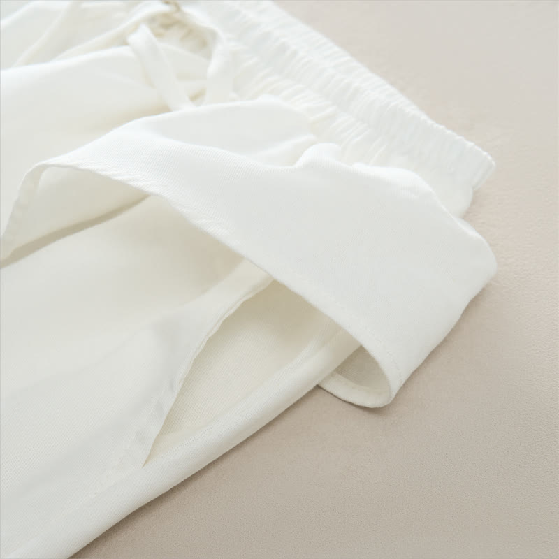 Buddha Stones Pantalones cortos lisos con volantes, cintura elástica y cordón ajustable, ideales para primavera y verano. Pantalones rectos con bolsillos para mujer. - image 14