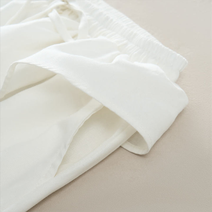 Buddha Stones Pantalones cortos lisos con volantes, cintura elástica y cordón ajustable, ideales para primavera y verano. Pantalones rectos con bolsillos para mujer. - image 14