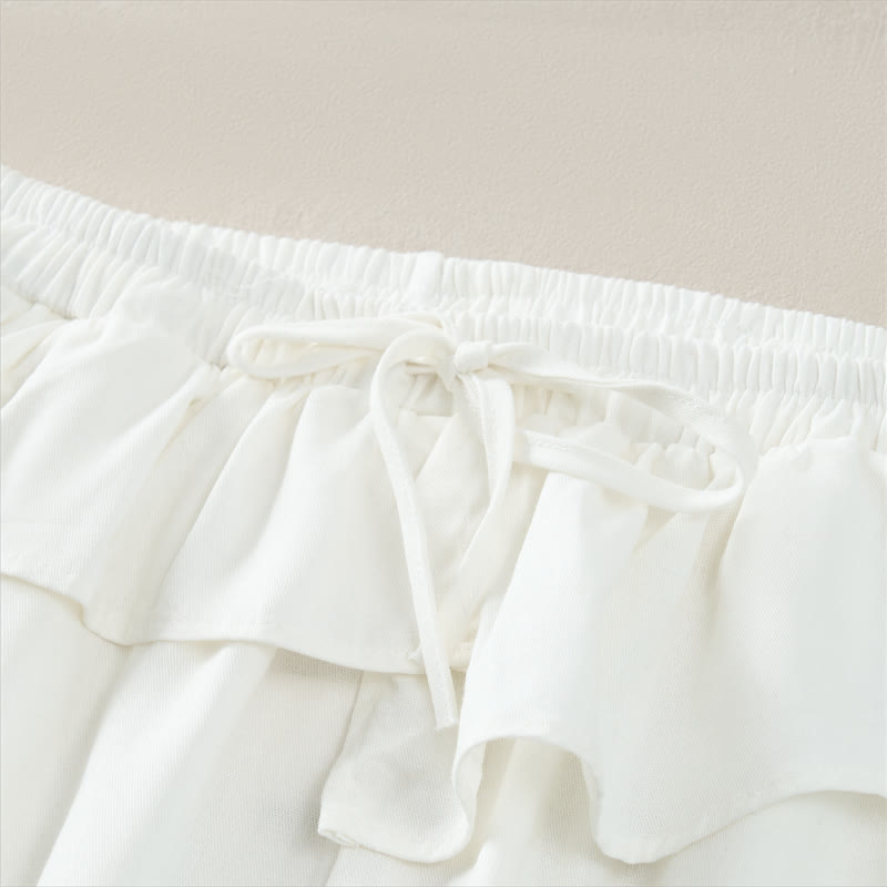 Buddha Stones Pantalones cortos lisos con volantes, cintura elástica y cordón ajustable, ideales para primavera y verano. Pantalones rectos con bolsillos para mujer. - image 13