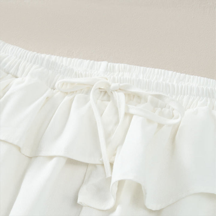 Buddha Stones Pantalones cortos lisos con volantes, cintura elástica y cordón ajustable, ideales para primavera y verano. Pantalones rectos con bolsillos para mujer. - image 13