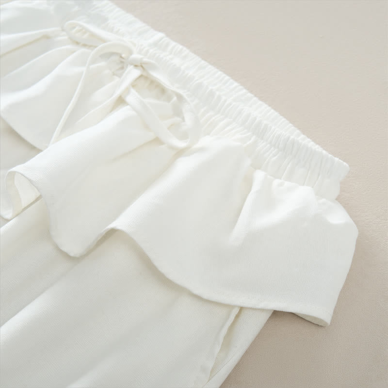 Buddha Stones Pantalones cortos lisos con volantes, cintura elástica y cordón ajustable, ideales para primavera y verano. Pantalones rectos con bolsillos para mujer. - image 16