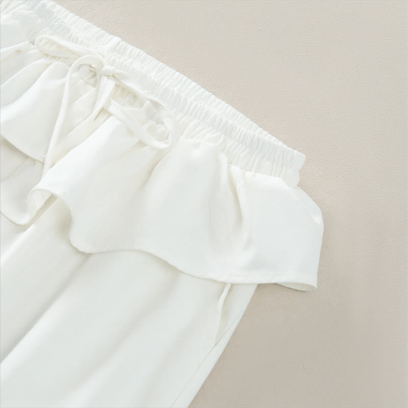 Buddha Stones Pantalones cortos lisos con volantes, cintura elástica y cordón ajustable, ideales para primavera y verano. Pantalones rectos con bolsillos para mujer. - image 15