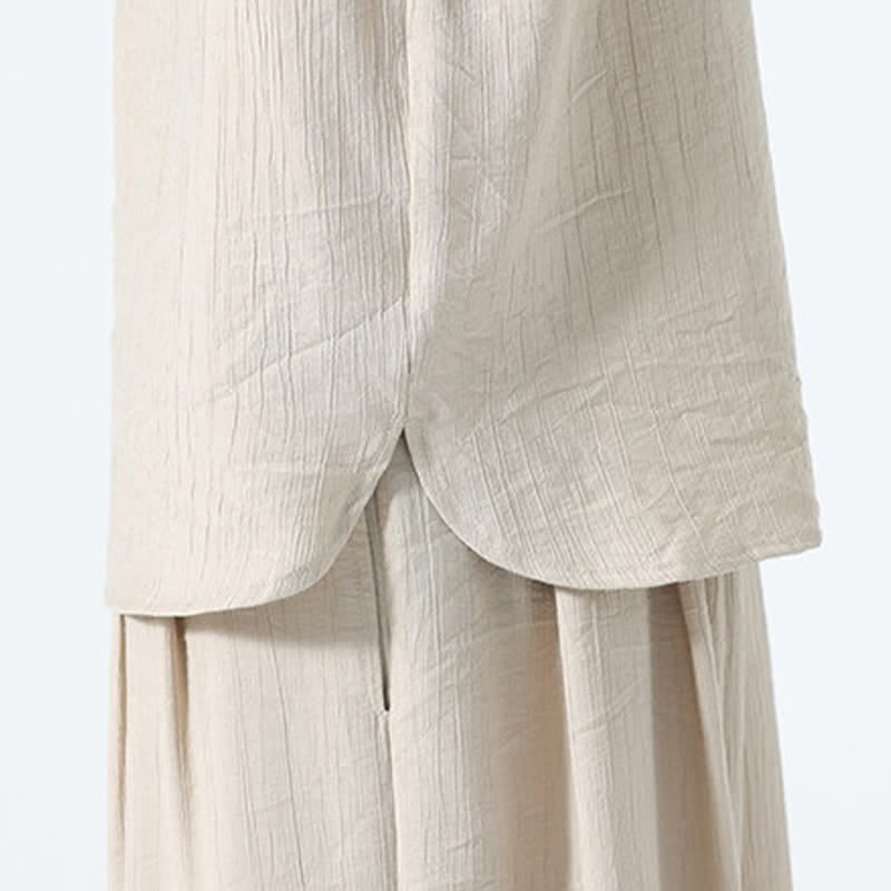Buddha Stones Conjunto de 2 piezas: Camisa de manga corta lisa con botones de rana estilo Tang para verano, pantalones harem para hombre, ropa de meditación con bolsillos. - image 28