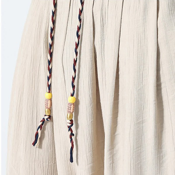 Buddha Stones Conjunto de 2 piezas: Camisa de manga corta lisa con botones de rana estilo Tang para verano, pantalones harem para hombre, ropa de meditación con bolsillos. - image 29
