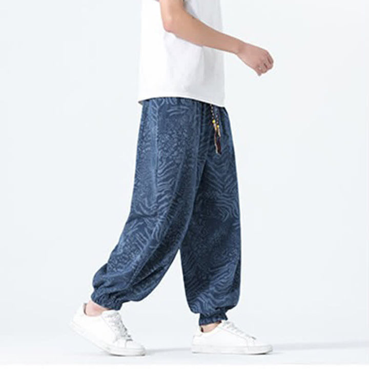 Buddha Stones Pantalones cortos de estilo bohemio con cordón ajustable y estampado de leopardo para hombre, ideales para primavera y verano. - image 4
