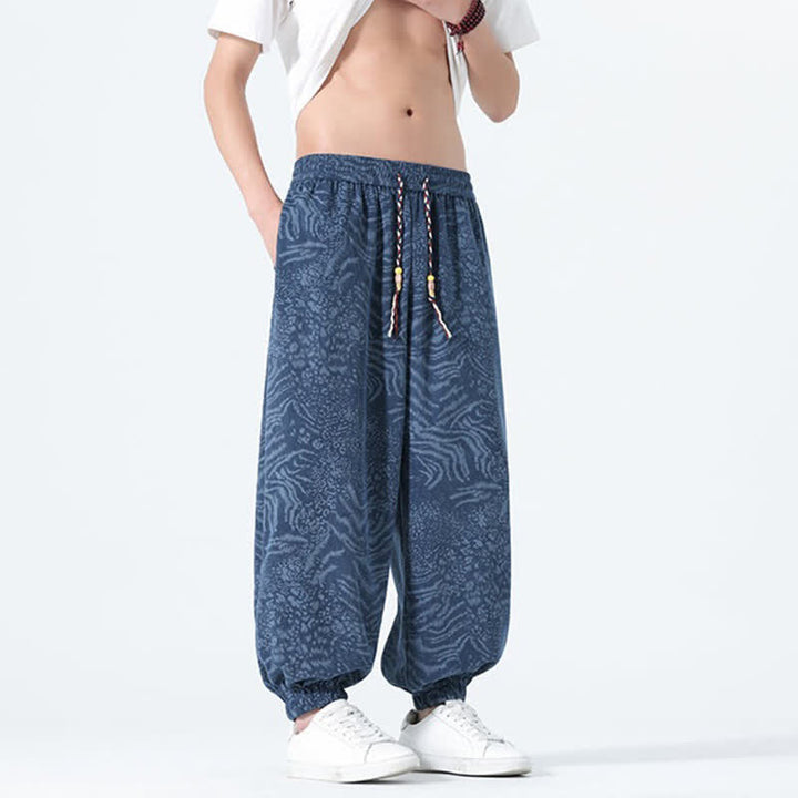 Buddha Stones Pantalones cortos de estilo bohemio con cordón ajustable y estampado de leopardo para hombre, ideales para primavera y verano. - image 6