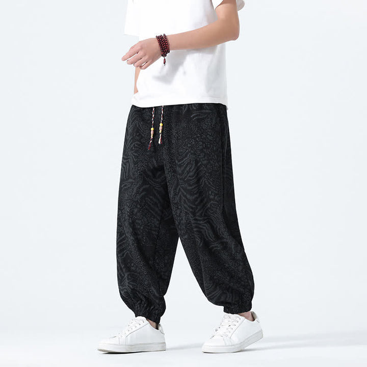 Buddha Stones Pantalones cortos de estilo bohemio con cordón ajustable y estampado de leopardo para hombre, ideales para primavera y verano. - Negro - US/UK/AU46, EU56 (5XL) - image 8