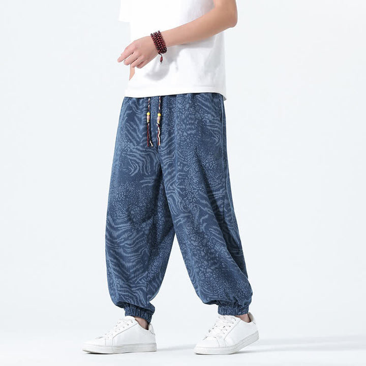 Buddha Stones Pantalones cortos de estilo bohemio con cordón ajustable y estampado de leopardo para hombre, ideales para primavera y verano. - Azul acero - US/UK/AU46, EU56 (5XL) - image 0