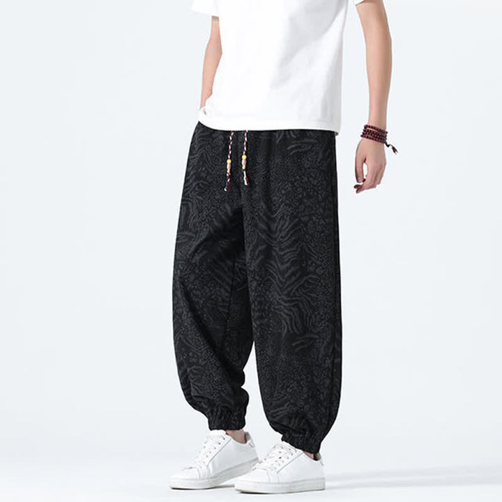 Buddha Stones Pantalones cortos de estilo bohemio con cordón ajustable y estampado de leopardo para hombre, ideales para primavera y verano. - image 13