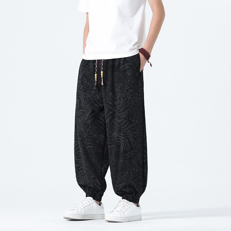 Buddha Stones Pantalones cortos de estilo bohemio con cordón ajustable y estampado de leopardo para hombre, ideales para primavera y verano. - image 9