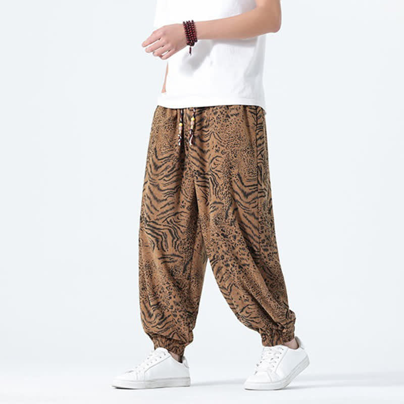 Buddha Stones Pantalones cortos de estilo bohemio con cordón ajustable y estampado de leopardo para hombre, ideales para primavera y verano. - Broncearse - US/UK/AU46, EU56 (5XL) - image 16