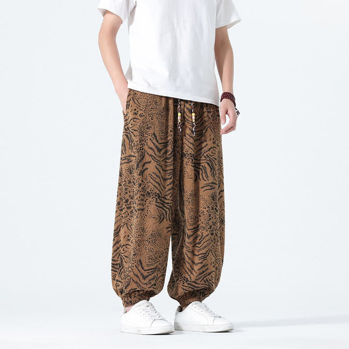 Buddha Stones Pantalones cortos de estilo bohemio con cordón ajustable y estampado de leopardo para hombre, ideales para primavera y verano. - image 22