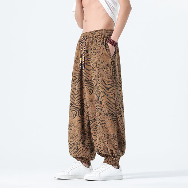Buddha Stones Pantalones cortos de estilo bohemio con cordón ajustable y estampado de leopardo para hombre, ideales para primavera y verano. - image 23