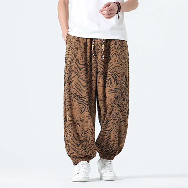 Buddha Stones Pantalones cortos de estilo bohemio con cordón ajustable y estampado de leopardo para hombre, ideales para primavera y verano. - image 19
