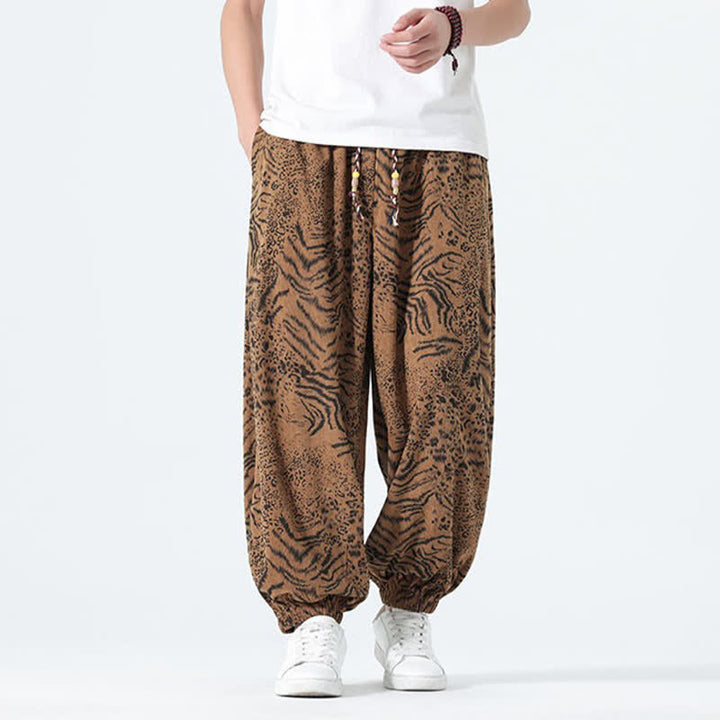Buddha Stones Pantalones cortos de estilo bohemio con cordón ajustable y estampado de leopardo para hombre, ideales para primavera y verano. - image 19