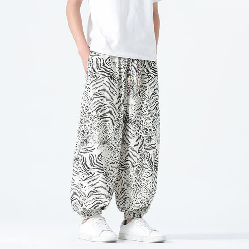 Buddha Stones Pantalones cortos de estilo bohemio con cordón ajustable y estampado de leopardo para hombre, ideales para primavera y verano. - image 29