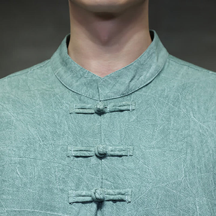 Buddha Stones Camisas de manga corta para hombre de estilo Summer Tang con tres botones de rana. - image 9