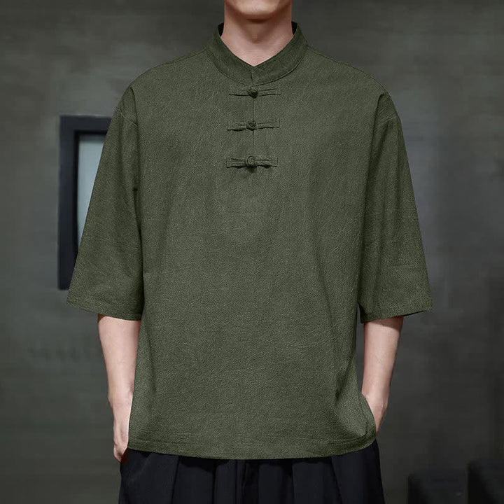Buddha Stones Camisas de manga corta para hombre de estilo Summer Tang con tres botones de rana. - Verdemar - US/UK/AU46, EU56 (5XL) - image 13