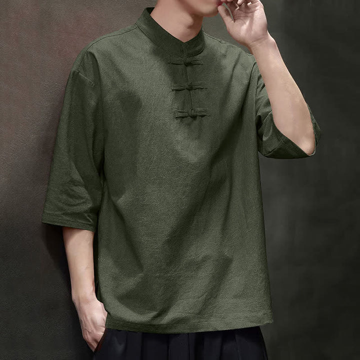Buddha Stones Camisas de manga corta para hombre de estilo Summer Tang con tres botones de rana. - image 14