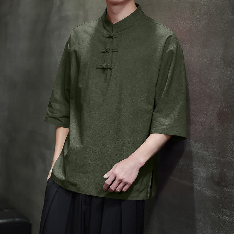Buddha Stones Camisas de manga corta para hombre de estilo Summer Tang con tres botones de rana. - image 15