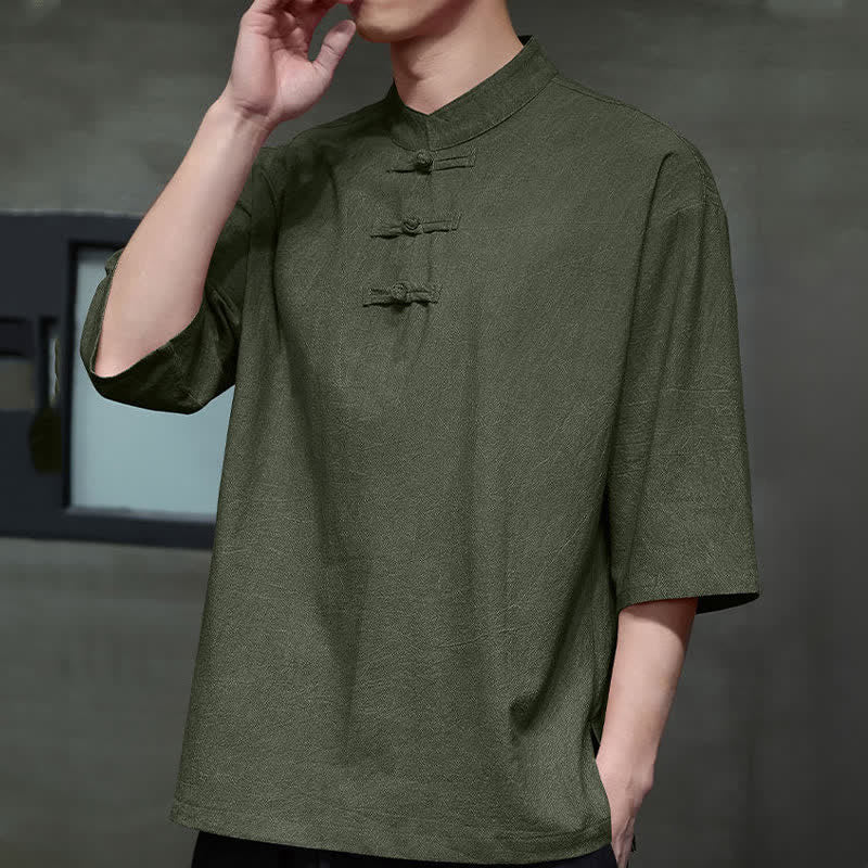 Buddha Stones Camisas de manga corta para hombre de estilo Summer Tang con tres botones de rana. - image 17