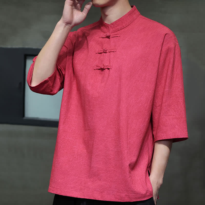 Buddha Stones Camisas de manga corta para hombre de estilo Summer Tang con tres botones de rana. - image 25