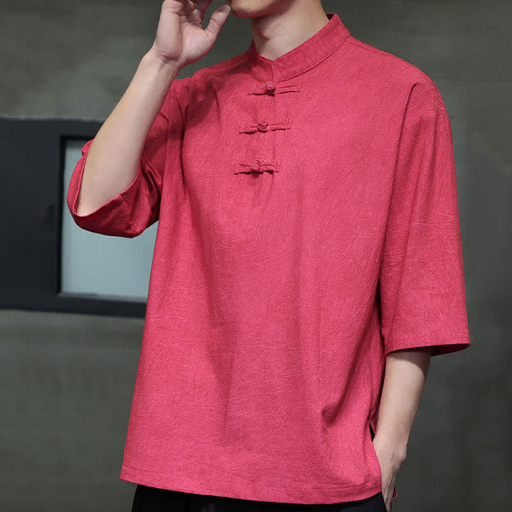 Buddha Stones Camisas de manga corta para hombre de estilo Summer Tang con tres botones de rana. - image 25