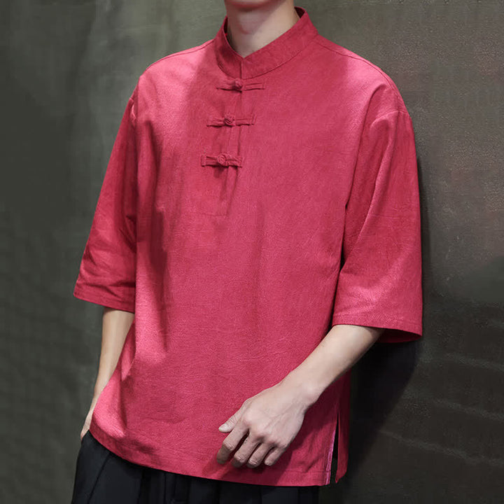 Buddha Stones Camisas de manga corta para hombre de estilo Summer Tang con tres botones de rana. - image 24