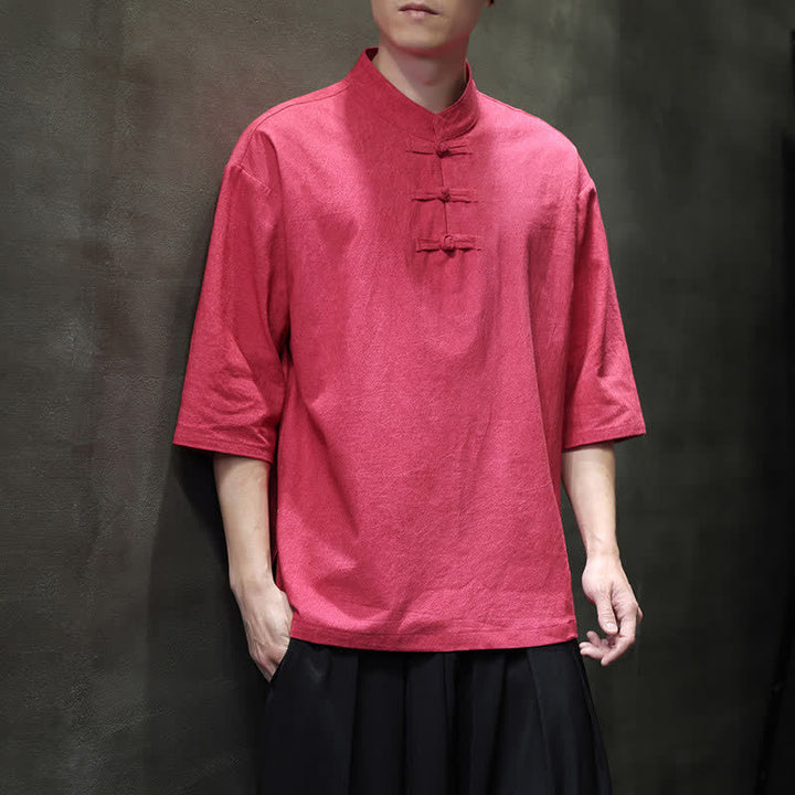 Buddha Stones Camisas de manga corta para hombre de estilo Summer Tang con tres botones de rana. - image 22