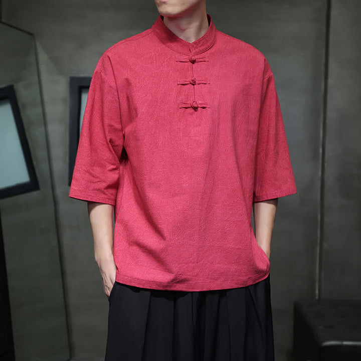 Buddha Stones Camisas de manga corta para hombre de estilo Summer Tang con tres botones de rana. - image 26