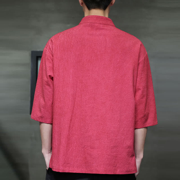 Buddha Stones Camisas de manga corta para hombre de estilo Summer Tang con tres botones de rana. - image 21