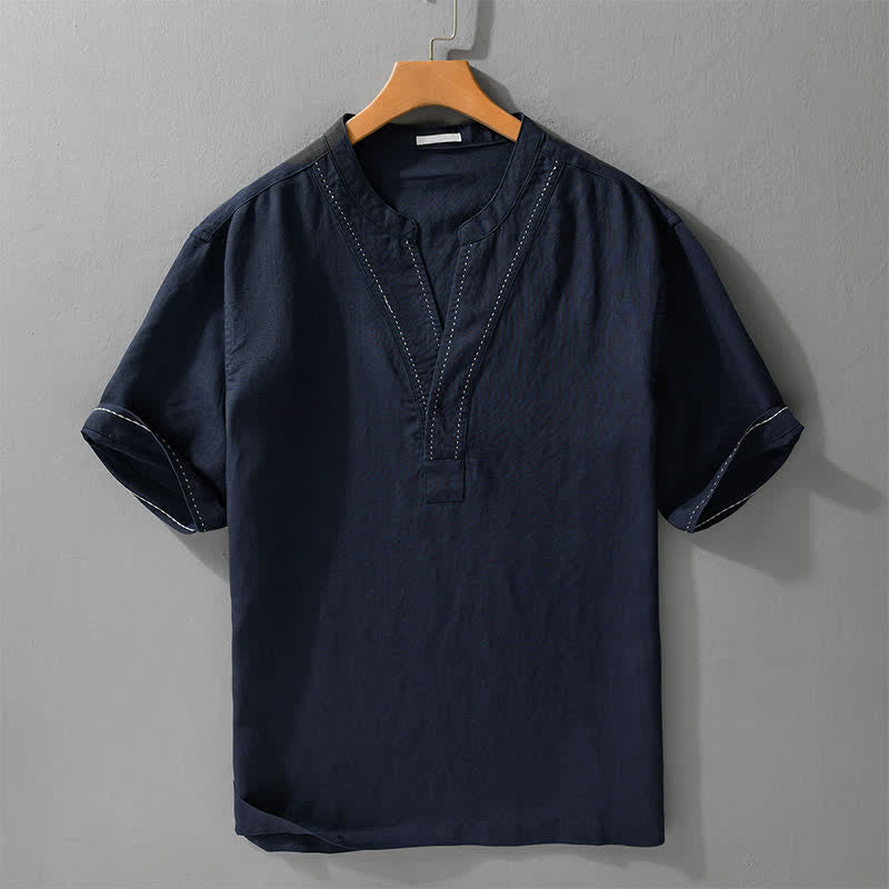 Buddha Stones Camisetas de manga corta para hombre, estilo casual de verano, con cuello en V y color liso. - Azul medianoche - US/UK/AU44，EU54 (3XL) - image 9