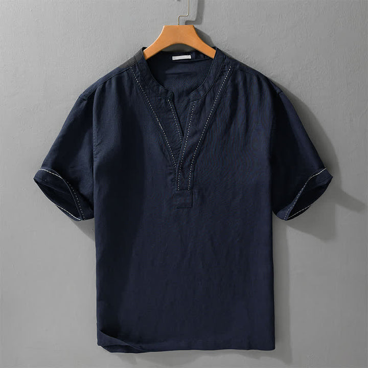 Buddha Stones Camisetas de manga corta para hombre, estilo casual de verano, con cuello en V y color liso. - Azul medianoche - US/UK/AU44，EU54 (3XL) - image 9