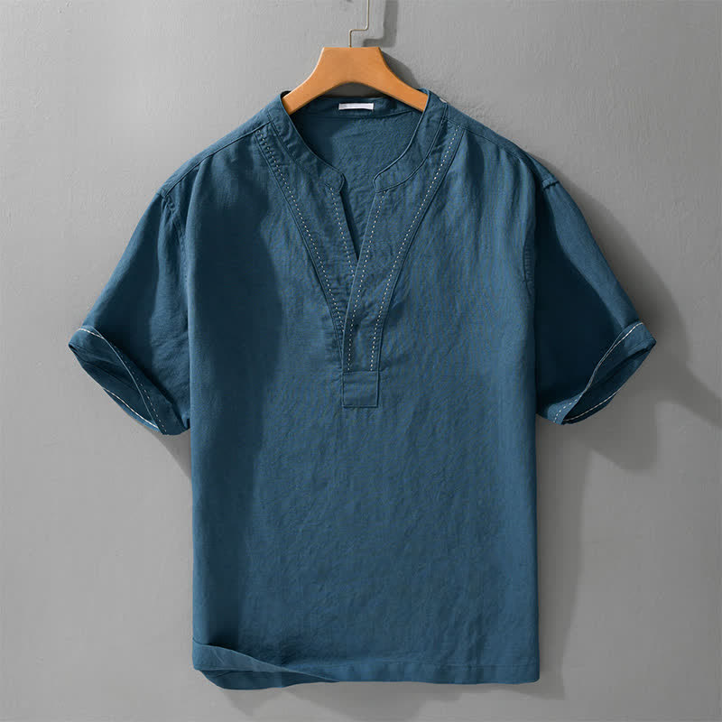 Buddha Stones Camisetas de manga corta para hombre, estilo casual de verano, con cuello en V y color liso. - Azul acero - US/UK/AU44，EU54 (3XL) - image 5