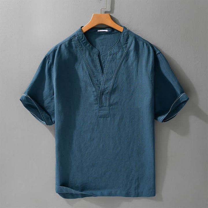 Buddha Stones Camisetas de manga corta para hombre, estilo casual de verano, con cuello en V y color liso. - Azul acero - US/UK/AU44，EU54 (3XL) - image 5