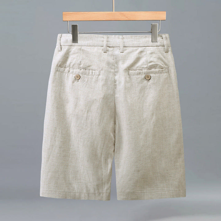 Buddha Stones Pantalones cortos de verano informales para hombre con diseño de botones y cremallera, pliegues frontales lisos y bolsillos. - image 1