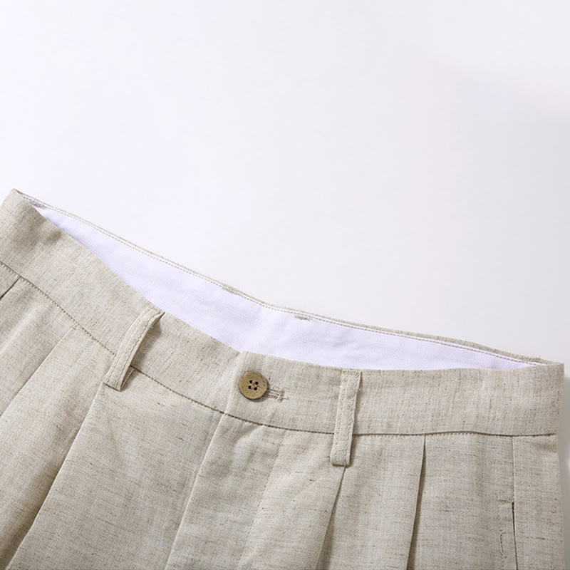 Buddha Stones Pantalones cortos de verano informales para hombre con diseño de botones y cremallera, pliegues frontales lisos y bolsillos. - image 3