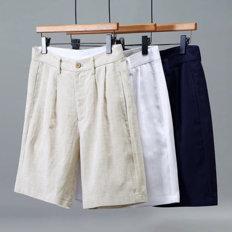 Buddha Stones Pantalones cortos de verano informales para hombre con diseño de botones y cremallera, pliegues frontales lisos y bolsillos. - image 10