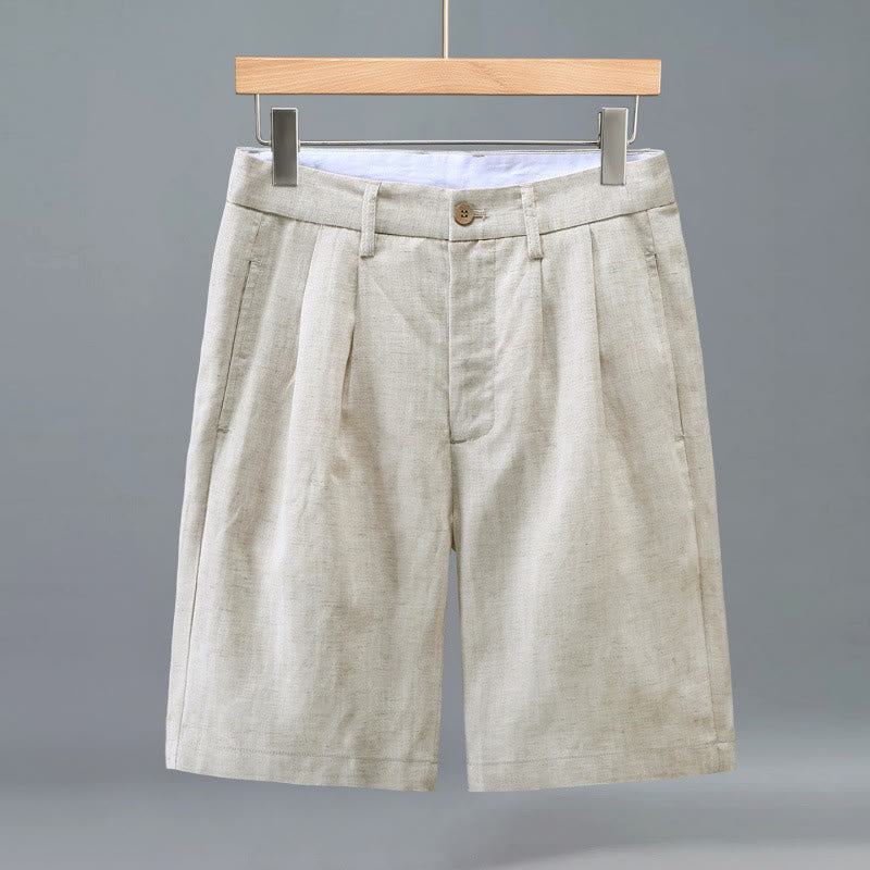 Buddha Stones Pantalones cortos de verano informales para hombre con diseño de botones y cremallera, pliegues frontales lisos y bolsillos. - Beige - US/UK/AU46, UE 56 (3XL) - image 0