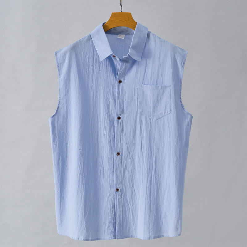 Buddha Stones Camisas sin mangas lisas de manga larga para hombre, estilo casual de verano y minimalistas. - Azul claro - US/UK/AU44，EU54 (3XL) - image 19