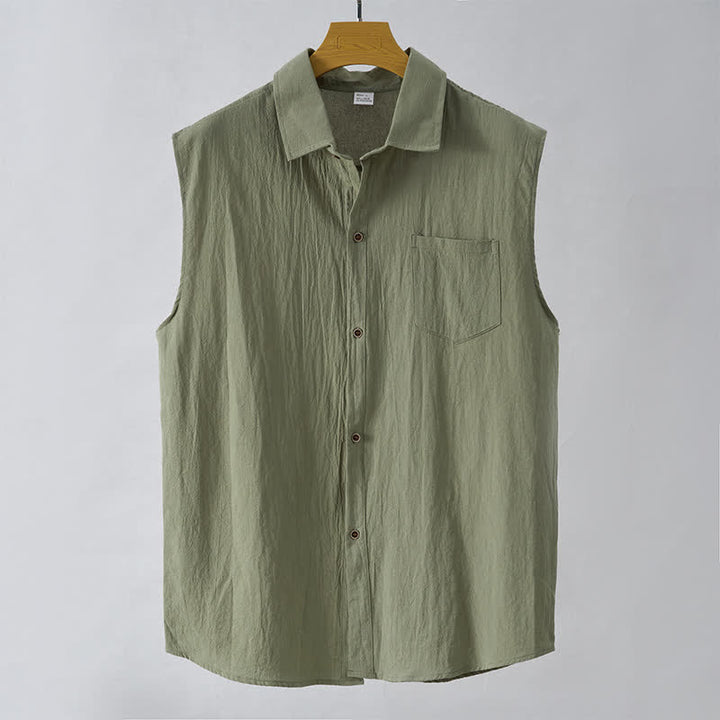 Buddha Stones Camisas sin mangas lisas de manga larga para hombre, estilo casual de verano y minimalistas. - Verde oliva - US/UK/AU44，EU54 (3XL) - image 8
