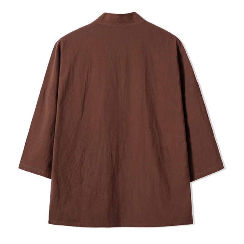 Buddha Stones Kimono de hombre de algodón y lino con bordado vintage y grullas, estilo casual de otoño. - image 13