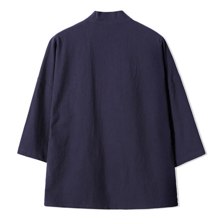Buddha Stones Kimono de hombre de algodón y lino con bordado vintage y grullas, estilo casual de otoño. - image 11