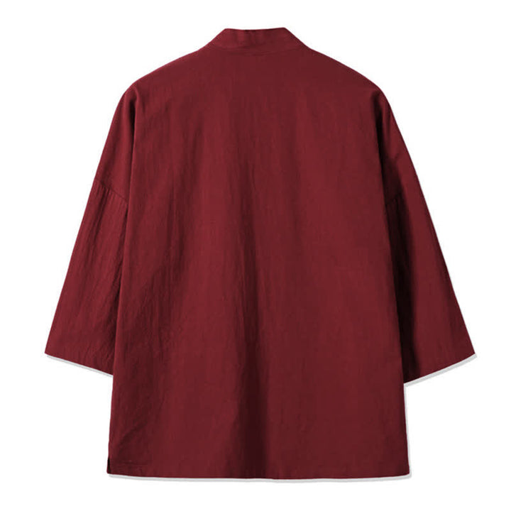 Buddha Stones Kimono de hombre de algodón y lino con bordado vintage y grullas, estilo casual de otoño. - image 9