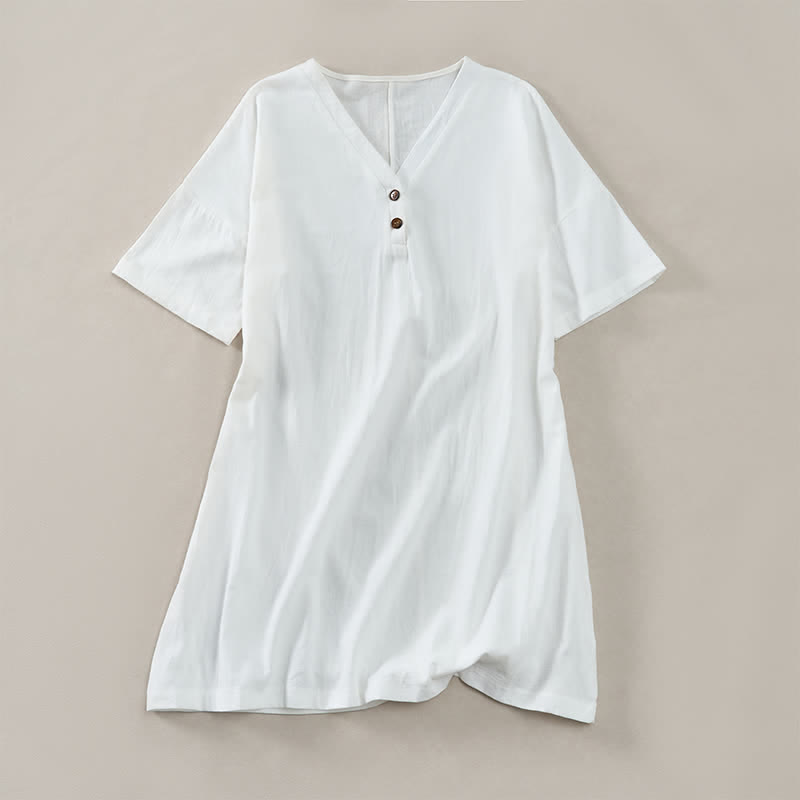 Buddha Stones Vestidos de verano informales minimalistas de manga corta con botones para mujer. - Blanco - US12, UK/AU16, EU44 (2XL) - image 0