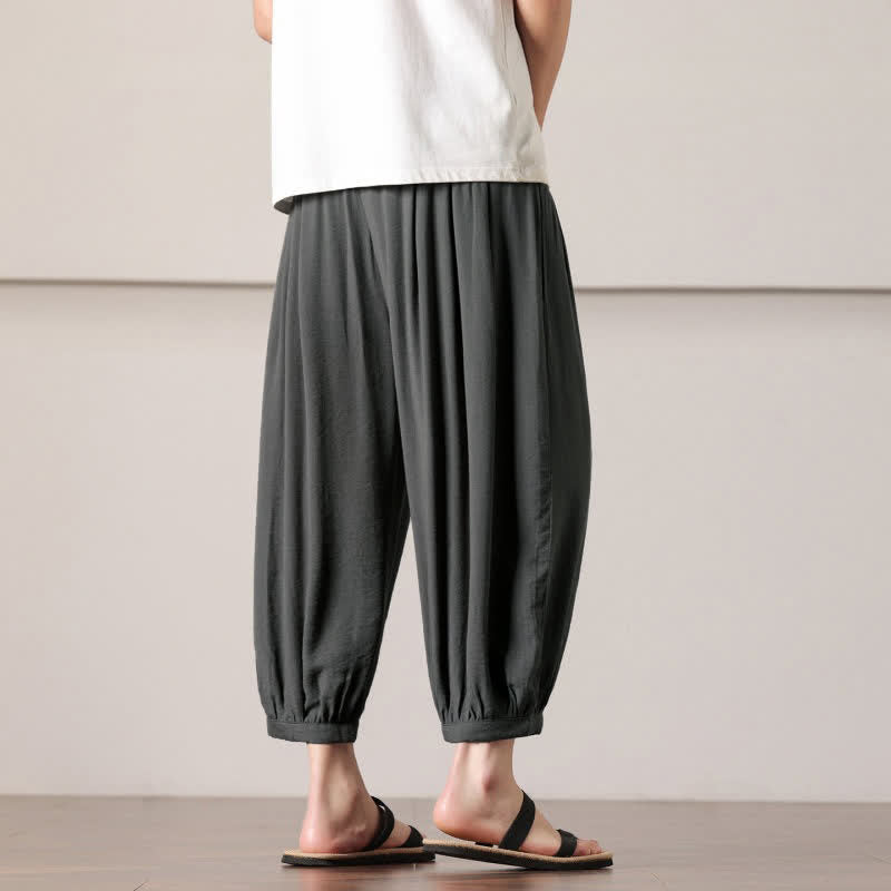 Buddha Stones Pantalones capri lisos informales de verano con cordón ajustable para hombre, estilo harem, con bolsillo. - image 7