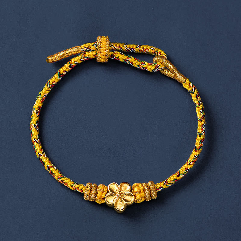Buddha Stones Pulsera de cuerda trenzada amarilla con flores y raíces - image 10