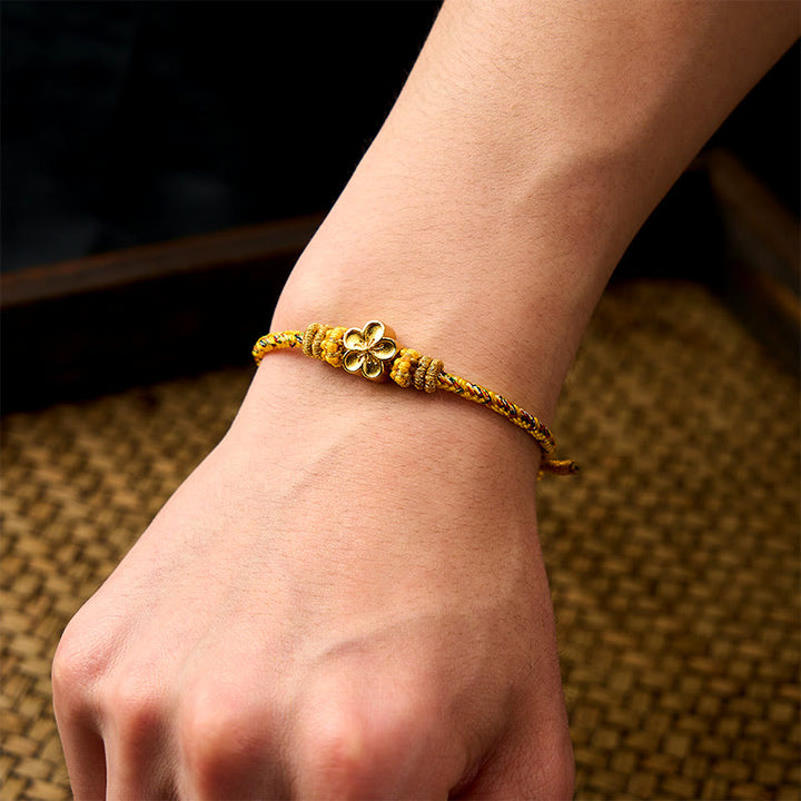 Buddha Stones Pulsera de cuerda trenzada amarilla con flores y raíces - image 13