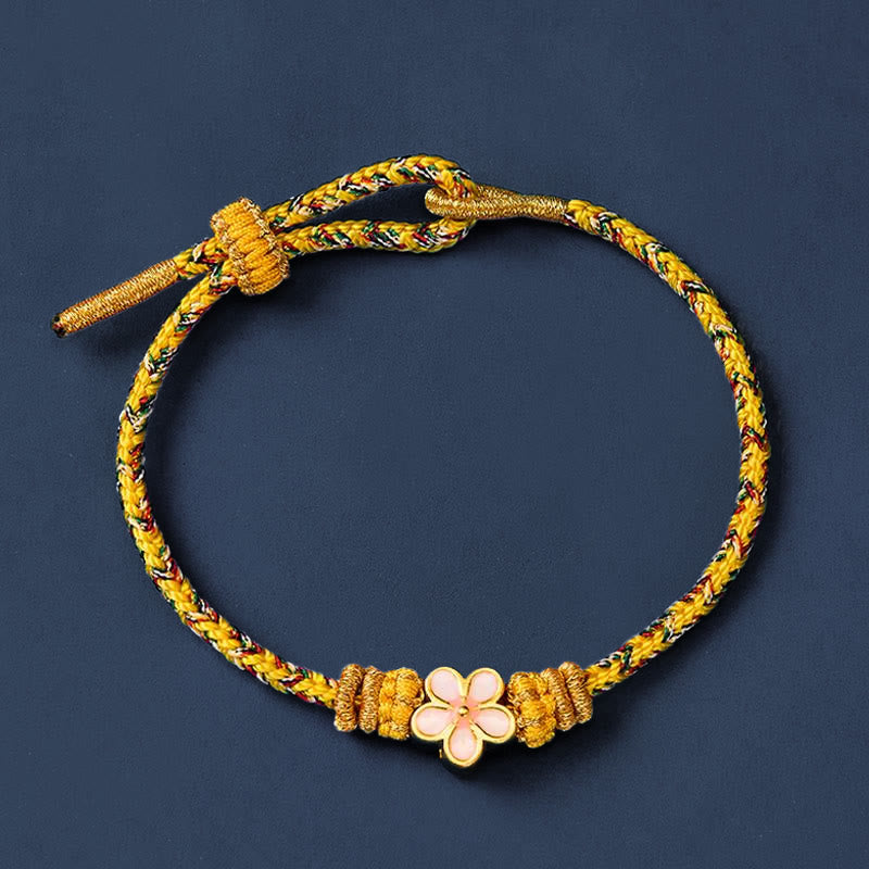 Buddha Stones Pulsera de cuerda trenzada amarilla con flores y raíces - image 2